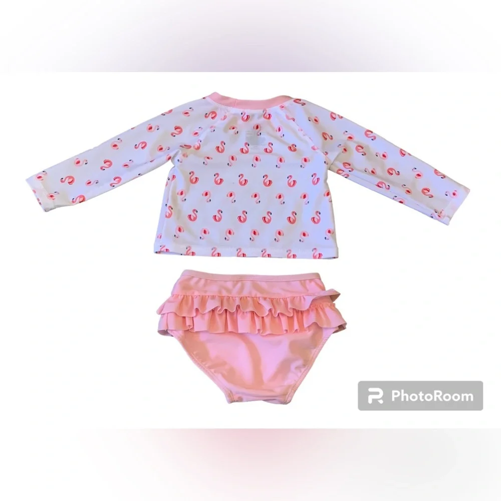 First Impressions Flamingo Swimsuit-12 Months-Swim Shirt Pink Ruffled Bottoms